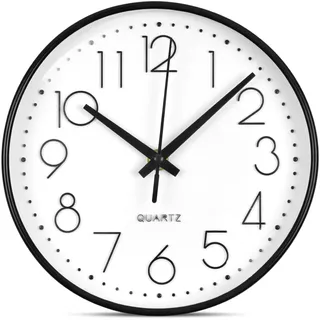 Aolso Wanduhr, geräuschlos und tickt Nicht, Batteriebetriebene runde Wanduhr, Digitale Wwanduhr, modernes Quarz-Design, für Wohnzimmer, Büro, Küche oder Kinderzimmer (Schwarzer Rahmen, 20CM)