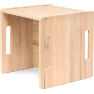 Ehrenkind® Wendehocker Kinder, Montessori Hocker und Kindertisch 2in1, drehbar für Verschiedene Sitzhöhen, Kinderhocker massiv, FSC® Buchenholz