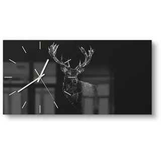 DEQORI Wanduhr 'Digitalisierter Hirsch' (Glas Glasuhr modern Wand Uhr Design Küchenuhr) schwarz 60 cm x 30 cm