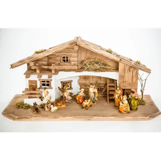 Holz und Gartentrends Weihnachtskrippe Krippe Krippenstall Weihnachten Weihnachtskrippen Tischkrippen Krippenfiguren (Weihnachtskrippe W11+Figuren)