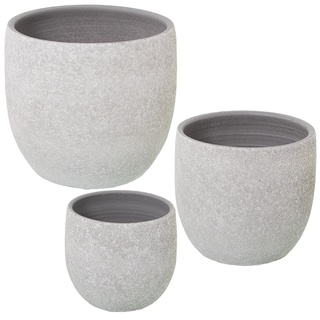 DRW Set mit 3 Pflanzgefäßen aus Keramik in weiß Sand 30 x 30 x 29 cm