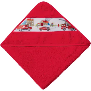 Erwin Müller Kinder Kapuzenbadetuch, Kapuzenhandtuch Feuerwehr, Feuerwehrmann rot Größe 100x100 cm - weich, saugstark