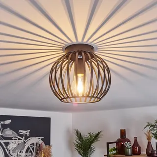 HOFSTEIN Deckenleuchte Oravi, Deckenlampe aus Metall in Schwarz, Leuchte im Industrial/Retro/Vintage-Design, Lichteffekt durch Gitter-Optik, Ø 20 cm, E27, Wohnzimmer, Esszimmer, Schlafzimmer, Küche