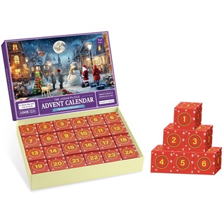 Btirams Adventskalender Kinder 2023, 1008 Teile Puzzle Weihnachts Puzzle Erwachsene und Kinder, Hausdekoration