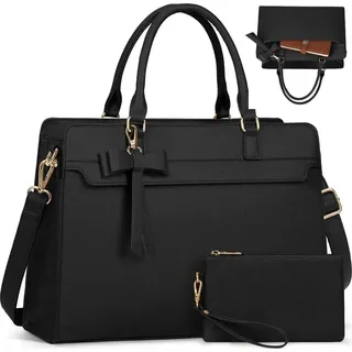 RAINSMORE Handtasche Damen 15.6 Zoll Laptoptasche Schwarz - Schwarz
