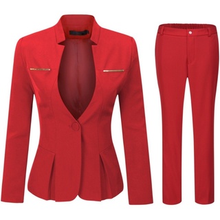 Allthemen Hosenanzug (2 tlg) Damen Eleganter Business Anzug Set mit einem Knopf rot XL