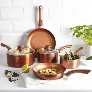 Urbn-Chef Kupfer-Kochgeschirr-Set, 5-teilig, Topfset mit Töpfen und Bratpfannen