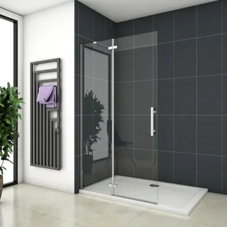 100x195cm Walkin Falttür drehtür Scharniertür Duschwand 6mm Nano-ESG Duschkabine - Transparent/Silber