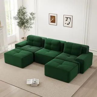 Modulsofa Boneless U-förmiges Sofa, Modulares Sofa mit Ottoman, Modulares Cloud-Sofa, 3-5Sitzer Corduroy Sofa, Montagefreies Sofa für Wohnzimmer,... - Grün