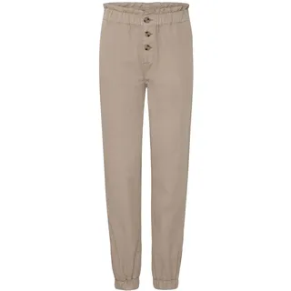 OXMO OXCOBIE Damen Hose Stoffhose Baumwolle mit Stretch Paperbag Hose mit elastischem Bund und Knopfleiste High-Waist Loose-Fit, Größe:XXL, Farbe:Dune (171009) - XXL