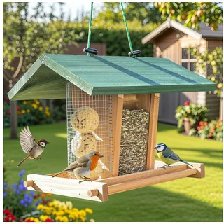 zooprinz Vogelhaus Bird Kitchen Braun mit Aufhängung Vollholz Wetterfest Plexiglasscheibe – Braun/Naturbelassen
