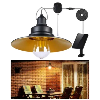 FabStyl Solarlampen für Außen Hängend mit Zugschalter Hängeleuchte Innen | Solar Hängelampe Outdoor 2 Helligkeitsstufen Warmweiß Metallmaterial IP65 Wasserdicht für Garten Garage Pavillon Terrasse