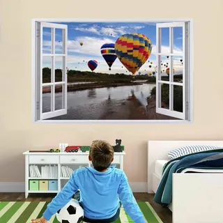 Wandsticker 3D Durchbruch Heißluftballon Wandtattoo kinderzimmer Deko Wand Aufkleber Wanddurchbruch Wandsticker Wandbild für Junge Mädchen Teenager Zimmer Wohnzimmer Schlafzimmer 120x80cm