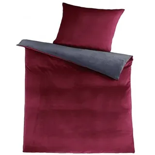 KH-Haushaltshandel Winter Wende Bettwäsche Cashmere Touch, 135x200+80x80cm bordeaux-anthra, Fleece Plüsch