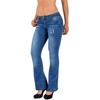 ESRA Bootcut Jeans Damen Hüftjeans Schlaghose Low Waist Wide Leg Weite Hose Schlagjeans bis Übergröße B500 - 42