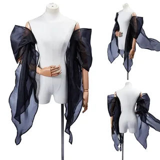 DELORIGIN Abnehmbare Tüll Ärmel für Frauen Gotische Lange Tüll Handschuhe Durchsichtige Puffige Braut Arm Abdeckungen Accessoires für Brautkleid Zeremonie Party Cosplay Kostüm Dekoration (Schwarz)