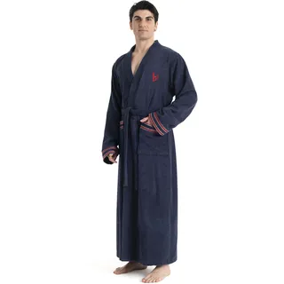 Herrenbademantel BRUNO BANANI "Roy, ideal für Sauna & Spa, Standardlänge & Überlänge" Gr. XL, marine, L:145cm, Walkfrottee, Hausmäntel, Bademantel, farblich abgesetzten Streifen, Bademantel, S-3XL, auch in extra lang