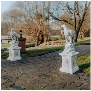gartendekoparadies.de Gartenfigur 2-Set Adler Steinadler mit Sockel Podest, Steinfiguren, H. 98 cm, (2er-Set), Frostsicher grau