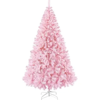 Yaheetech Künstlicher Weihnachtsbaum, 2,13 m (7FT), mit Scharnierfunktion und 1446 PVC-Spitzen, inklusive klappbarem Stand in Rosa