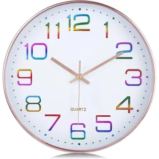 3d-wanduhr Mit Mehrfarbigen Ziffern, Moderne, Geräuschlose 30-cm-wanduhr In Roségold, Gut Ablesbar, Tickt Nicht, Dekorativ Für Küche Und Wohnzimmer