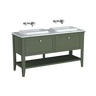Vitra Valarte Einbauwaschtisch-Möbel-Set 65825 149,5x52x87,5cm, links/rechts, Korpus Vintage grün/Waschtisch weiß hochglanz