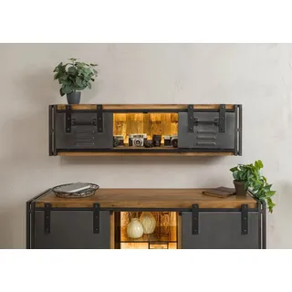 Wandregal Mango / Altholz 130x25x35 natur lackiert / Metall grau BLACKBURN LUX #560