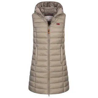 Geographical Norway Steppweste Damen Steppweste Kapuze Übergangs Herbst Windbreaker Lang Weste beige S (36)
