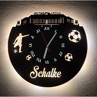 Designbysh Fußball Fan LED Wanduhr Schalke Fanartikel Wanduhr Geschenk Fußballfan Vereinsliebe