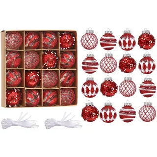 burkfeeg 16 Stück Weihnachtskugeln Plastik Set, 6CM Weihnachtsbaumschmuck | Rot Weiß Weihnachtsdeko mit Aufhänger,Hängender Baumschmuck,Kunststoff Dekokugeln für Weihnachten,Party,Hochzeitsfest,Innen