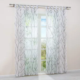 HongYa 1 Stück Schlaufenschal Transparente Gardine Schal Voile Vorhang mit Schlaufen Äste Muster H/B 145/140 cm Weiß Grau