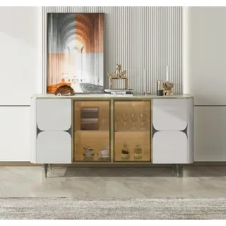 JVmoebel Sideboard Weißes Holz-Sideboard mit Glas und modernen Akzenten (1 St., Sideboard), Made in Europa weiß