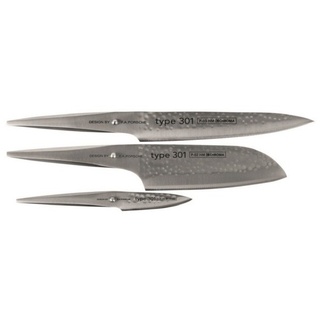 CHROMA Messer-Set Type 301 Messer-Set mit drei Messern Hammerschlag (3-teilig, 3-tlg) silberfarben