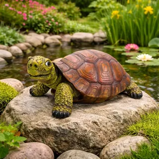 Online Fuchs Gartenfiguren für draußen Schildkröte als Teichdeko - wetterfest - 33 oder 56 cm groß XL (33 cm)
