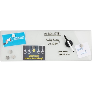 Relaxdays Magnettafel Glas, magnetisch, abwischbar, Büro & Zuhause, Magnete & Stift, Whiteboard HxB: 20 x 60 cm, weiß