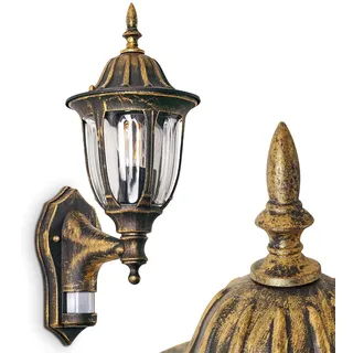 HOFSTEIN Außenwandleuchte Ribadeo mit Bewegungsmelder, Außenwandlampe aus Metall/Glas in Braun-Gold/Klar, moderne Wandleuchte im Retro/Vintage/Landhaus-Design, E27, IP44, Eingangsbereich, Haustür, Hof