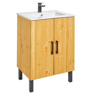 Waschtisch WELLTIME "Mary" Waschtische beige (natur) Waschtische inkl. Becken, Landhaus, Breite 60 cm, aus Massivholz