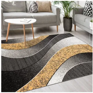 Mazovia Designteppich Modern Teppich Kurzflor Wohnzimmerteppich Robust und pflegeleicht GRAU, 140 x 200 cm, Fußbodenheizung,Allergiker geeignet,Farbecht,Pflegeleicht,Geometrisch gelb|grau 140 x 200 cm