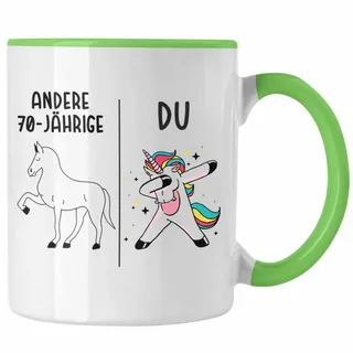 Trendation Tasse Trendation - 70. Geburtstag Frauen Tasse Einhorn Geschenk Geschenkidee grün