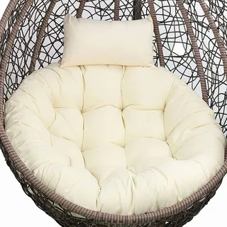CFMZ Sitzkissen HäNgesessel XXL, Outdoor Rund HäNgender Korb Sitzkissen, Waschbar Dick Schaukel Sitzkissen mit KopfstüTze, Komfortabel Groß HäNgesessel Polster Beige