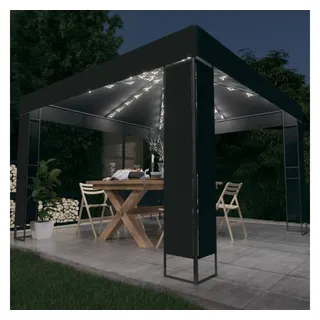 vidaXL Partyzelt Pavillon mit Doppeldach & LED-Lichterkette 3x3 m Anthrazit grau
