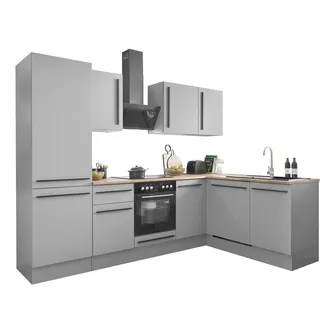 BASIC by Balculina Winkelküche Denver, Küche BxHxT 280/115 x 211 x 60, Breite 280 cm, wahlweise mit E-Geräten und Induktion grau
