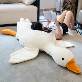 Tanha Gans Kuscheltier XXL Plushie, Kawaii Ente, Großes Gänse-Stofftier in Weiß, 190cm