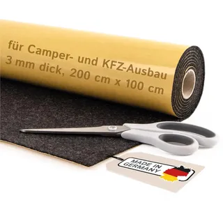 Selbstklebender Filz für Camper & Innenausbau – Meterware, Nadelfilz anthrazit, 200 x 100 cm, 3 mm dick – flexibel, isolierend - Made in Germany