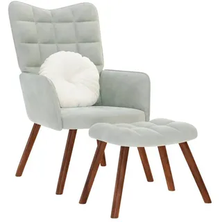 vidaXL Relaxsessel mit Hocker Hellgrau Samt