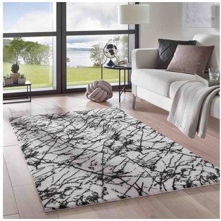 Teppich Supersoft Kurzflorteppich Valetta Marmor, TaraCarpet, rechteckig, Höhe: 19 mm, modern marmoriert waschbar Wohnzimmer Schlafzimmer Badezimmer 060x120 schwarz|weiß