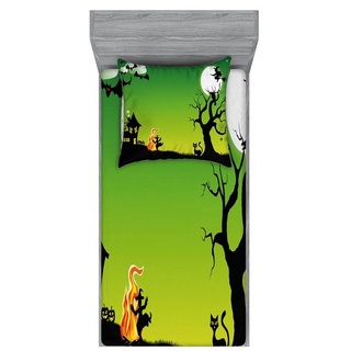 Bettwäsche bedrucktes 2-teiliges Bettwäscheset, Abakuhaus, Microfaser, Halloween Tanzen Hexe grün|schwarz 90 cm x 200 cm