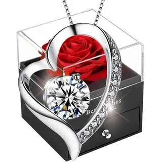 Rose stabilisierte Geschenkbox Halskette Valentinstag Rote Rose