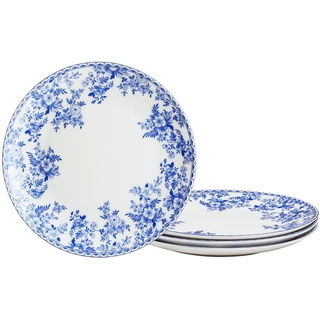 fanquare 20cm Blumen Bone China Dessertteller, Blau und Weiß Porzellan Salatteller für Pasta, Vintage Teller Set von 4