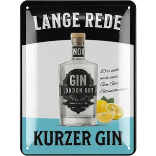 LANOLU Retro Blechschild GIN - LANGE REDE KURZER GIN Schild Bar Deko mit lustigem Spruch - Metallschilder vintage Deko für Partyraum, Irish Pub und Küche 15x20cm