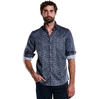 Engbers Langarmhemd Langarm-Hemd mit Paisley-Print blau XL